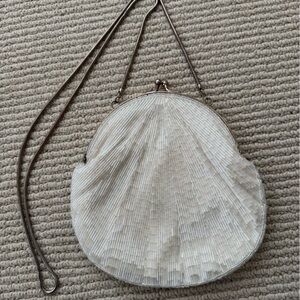 White Beaded Shell-Shape Crossbody Bag